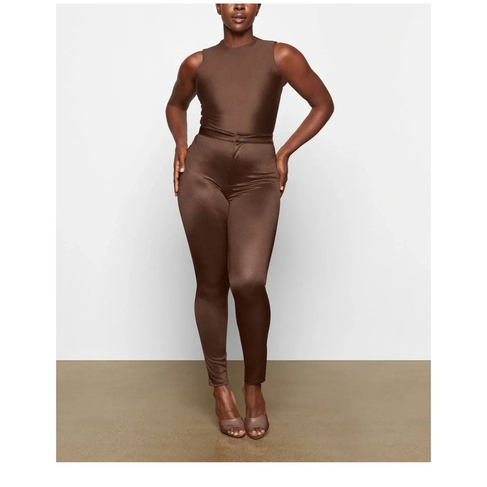 SKIMS  Pant Cocoa Brown Metallic shimmer Slim Leg Trousers Large NWT